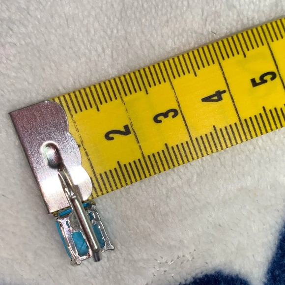 Silver Tone Blue Rectangle Gemstone Lever Back Earrings - Picture 7 of 7